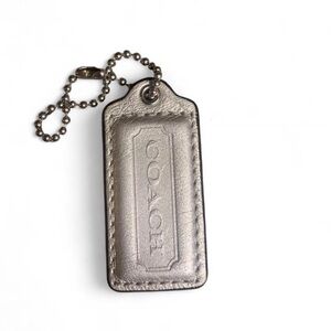 Authentic Coach 2.25” Metallic Silver Leather Hangtag / Bag Charm